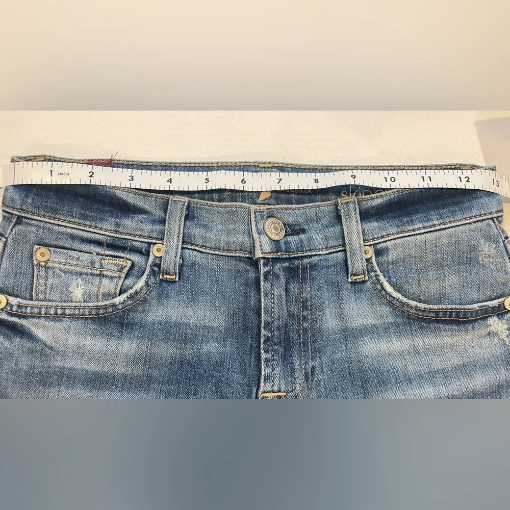 7 For All Mankind Distressed Blue Cropped Jeans - Picture 6 of 8